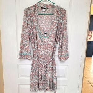 Studio Donatella  Women's Nightgown And Robe Sz M Floral Tan and Blue